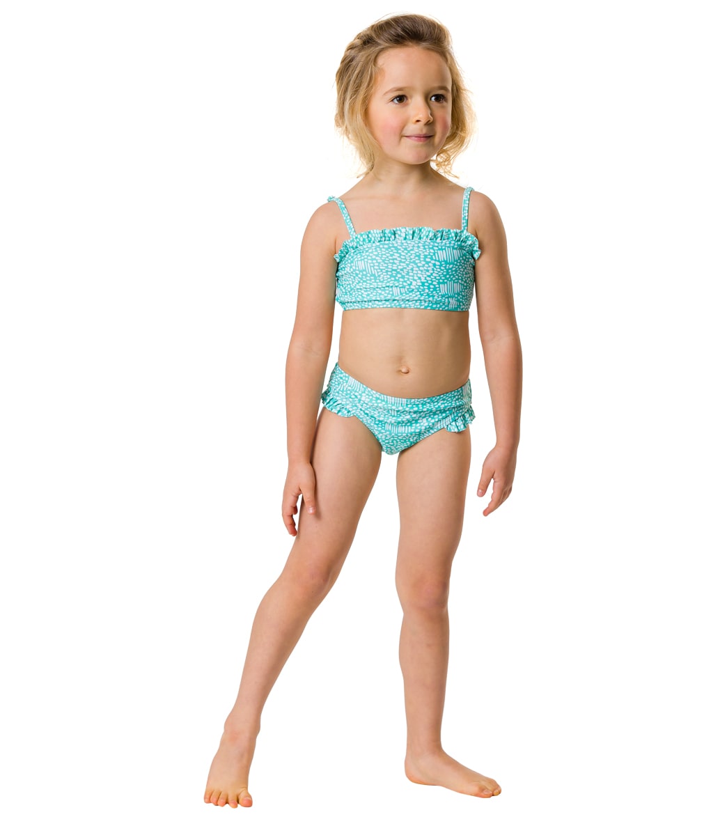 Snapper Rock Girls' Spearmint Spot Frilled Bandeau Bikini Set (Toddler, Little Kid, Big Kid)