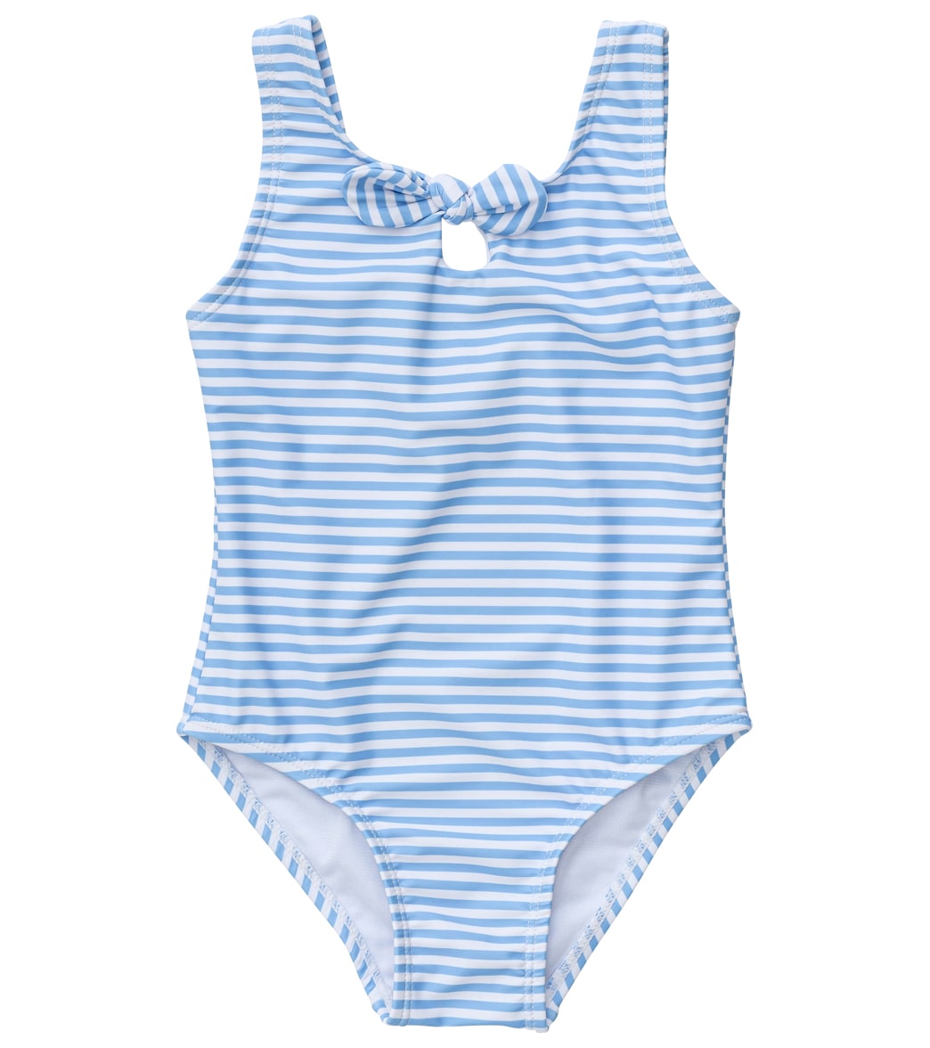Snapper Rock Girls' Powder Blue Sustainable Stripe Bow Swimsuit (Baby, Toddler)
