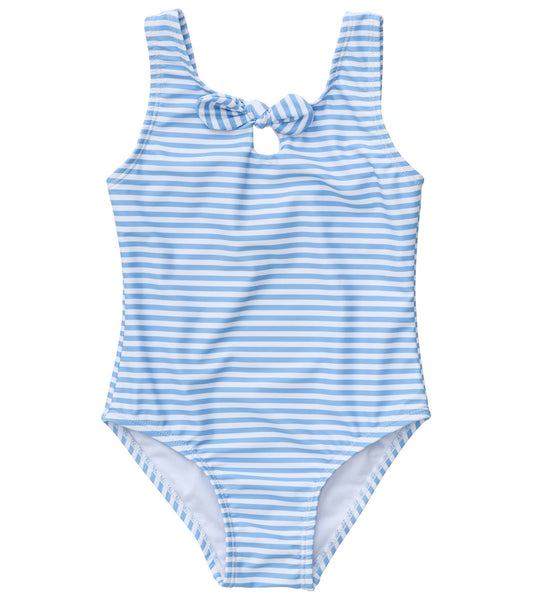 Snapper Rock Girls' Powder Blue Sustainable Stripe Bow Swimsuit (Baby, Toddler)