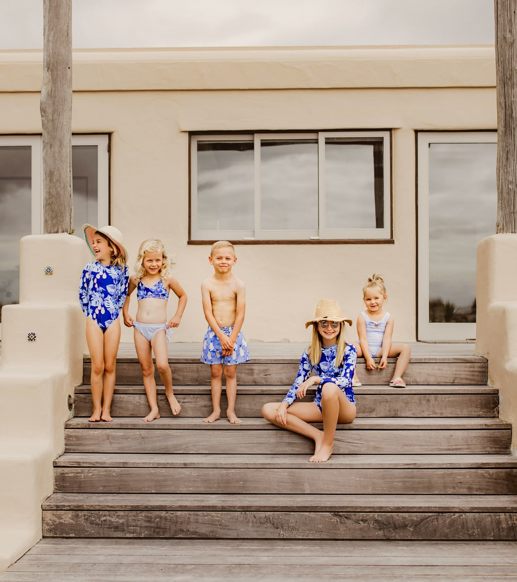 Snapper Rock Girls' Powder Blue Sustainable Stripe Bow Swimsuit (Baby, Toddler)