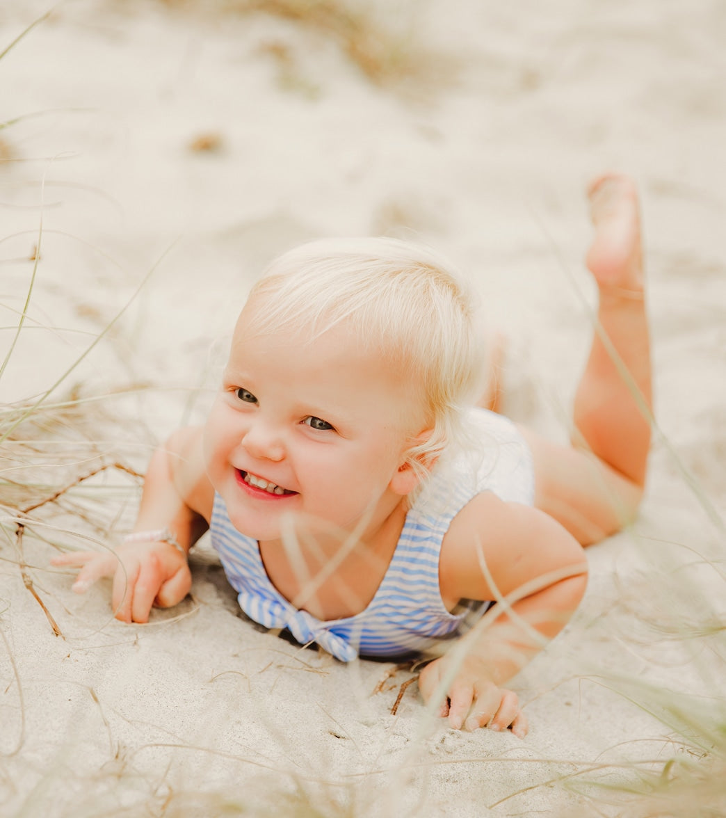 Snapper Rock Girls' Powder Blue Sustainable Stripe Bow Swimsuit (Baby, Toddler)