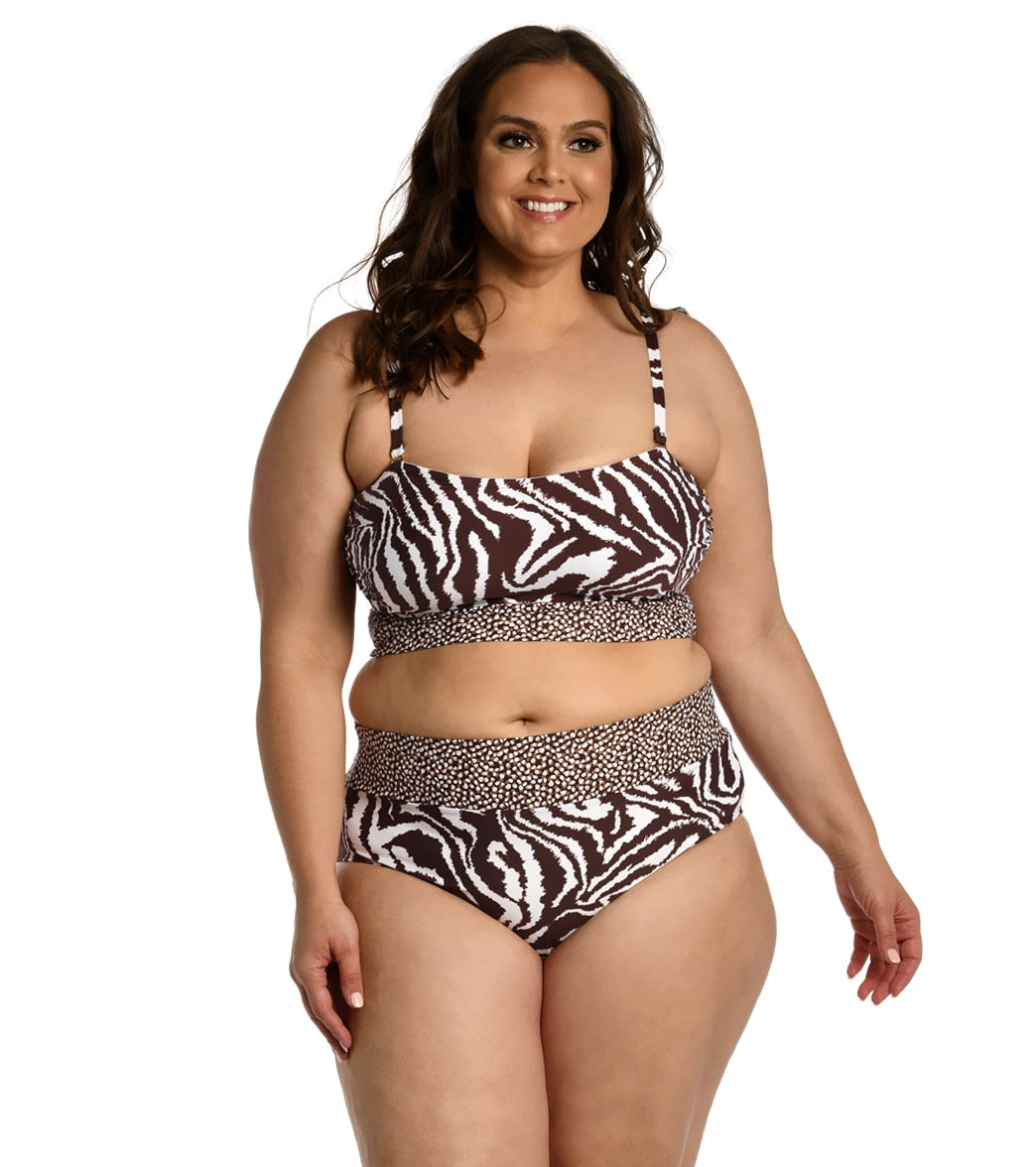 La Blanca Women's Plus Fierce Lines Bandeau Midkini Bikini Top