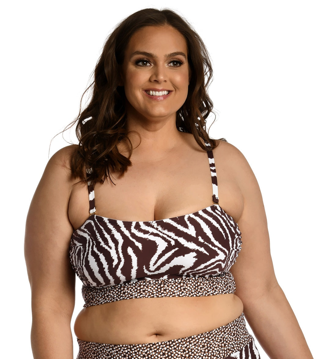 La Blanca Women's Plus Fierce Lines Bandeau Midkini Bikini Top