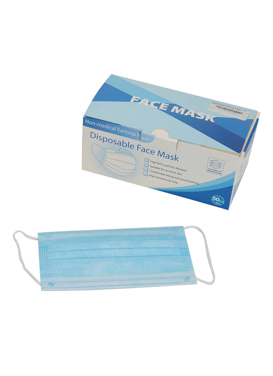 KEMP Blue Disposable Face Masks, Non-Medical, 3-Ply (Pack of 50)