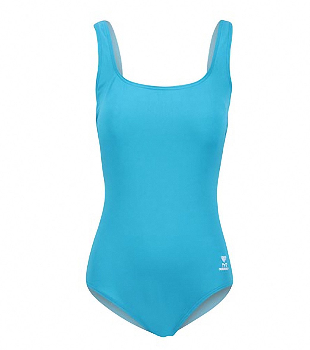 TYR Solid Aqua Chlorine Resistant Controlfit U Back One Piece Swimsuit