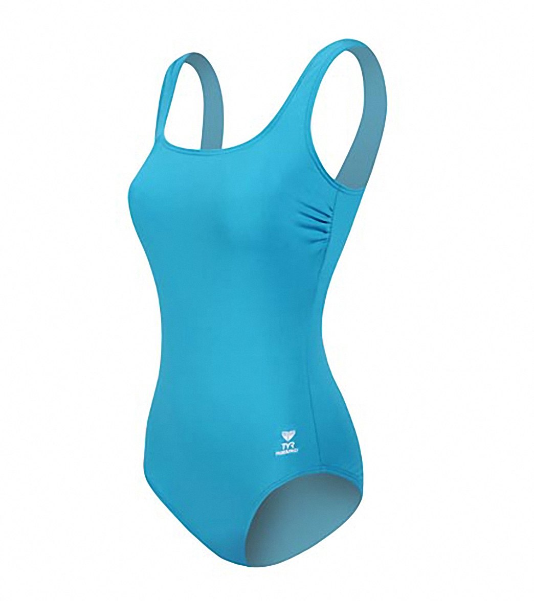 TYR Solid Aqua Chlorine Resistant Controlfit U Back One Piece Swimsuit