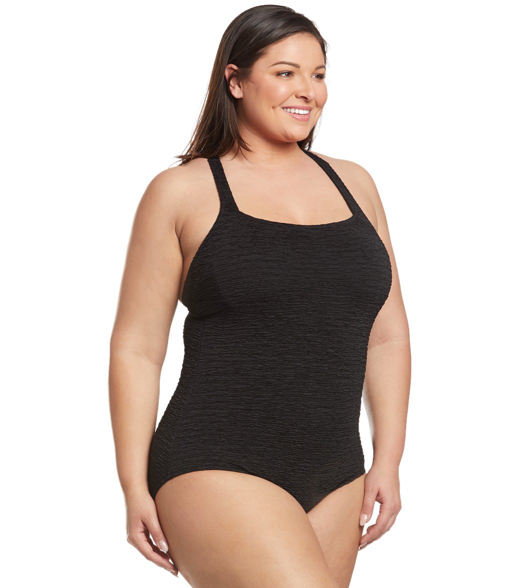 Penbrooke Krinkle Plus Size Chlorine Resistant One Piece Active Back Swimsuit