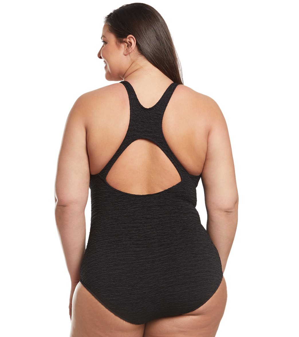 Penbrooke Krinkle Plus Size Chlorine Resistant One Piece Active Back Swimsuit
