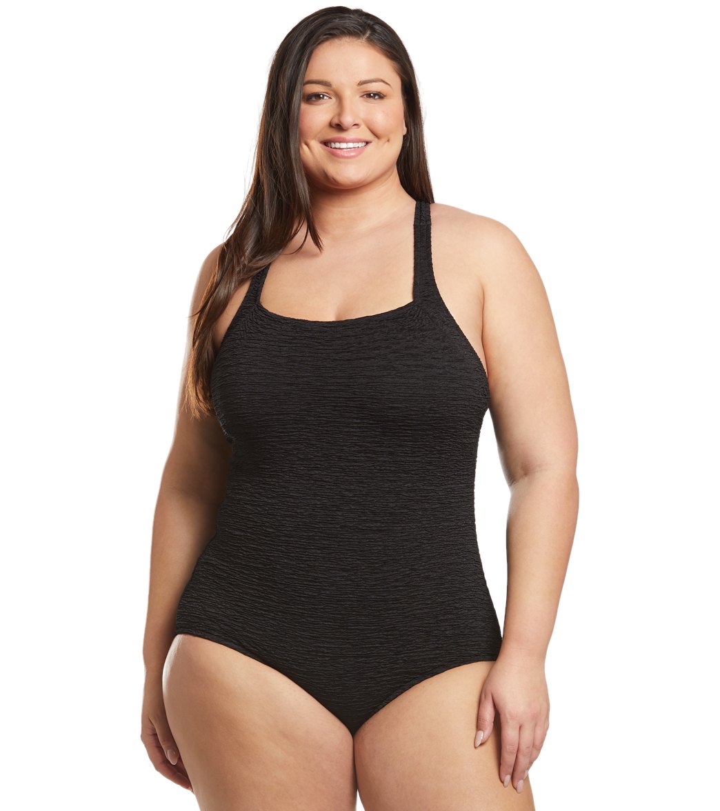 Penbrooke Krinkle Plus Size Chlorine Resistant One Piece Active Back Swimsuit
