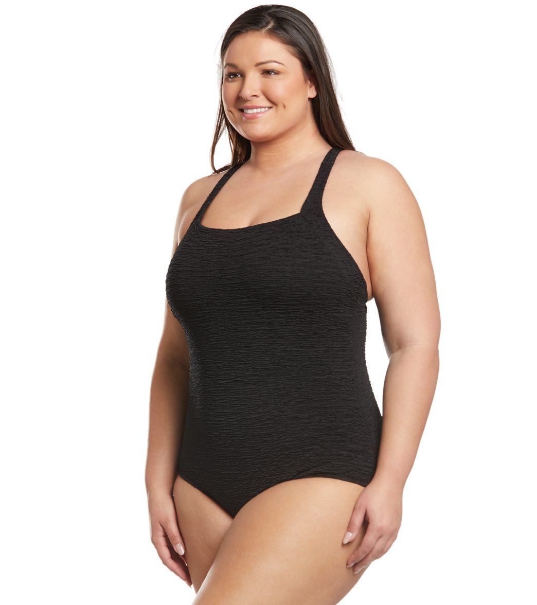 Penbrooke Krinkle Plus Size Chlorine Resistant One Piece Active Back Swimsuit