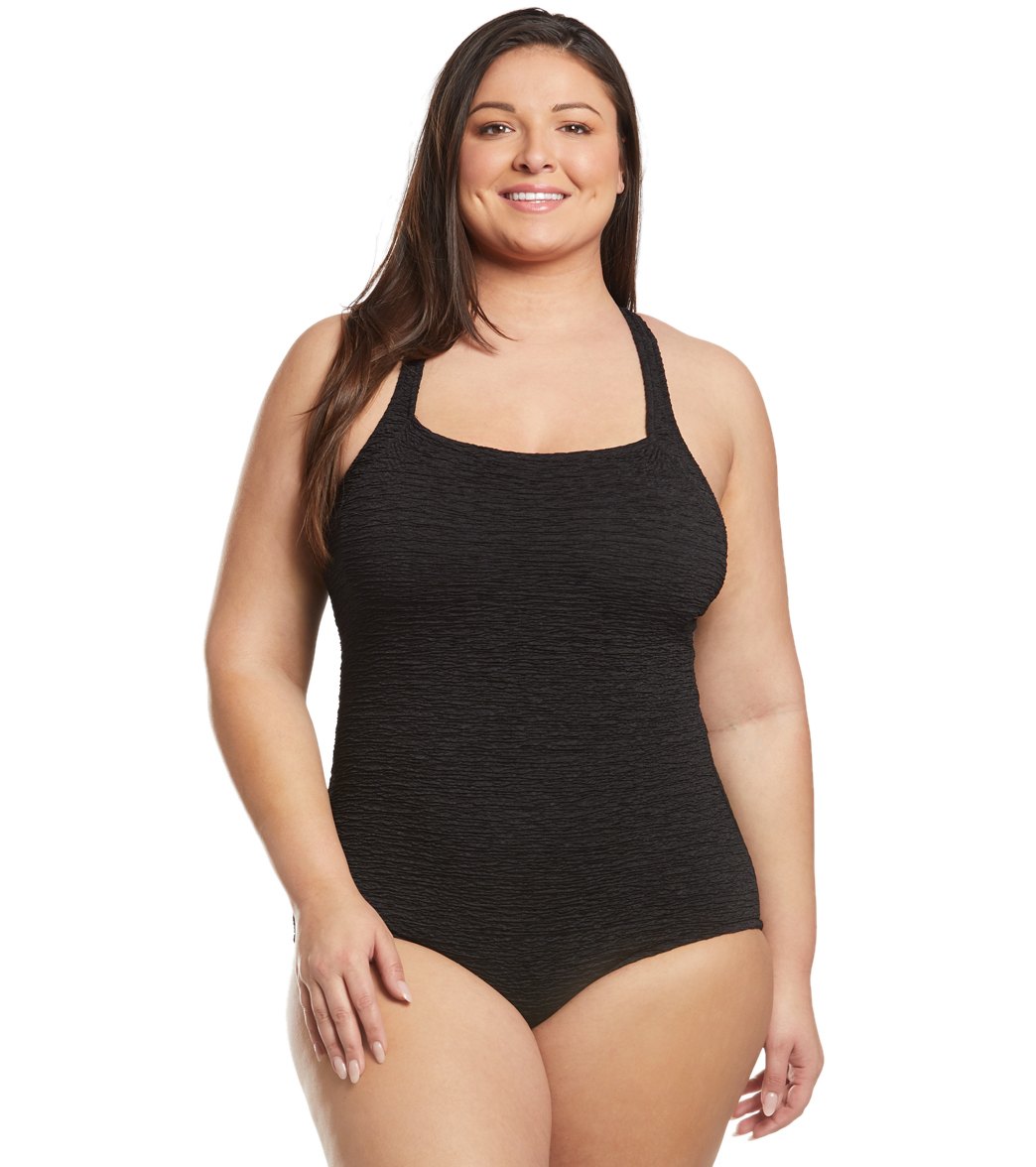 Penbrooke Krinkle Plus Size Chlorine Resistant One Piece Active Back Swimsuit