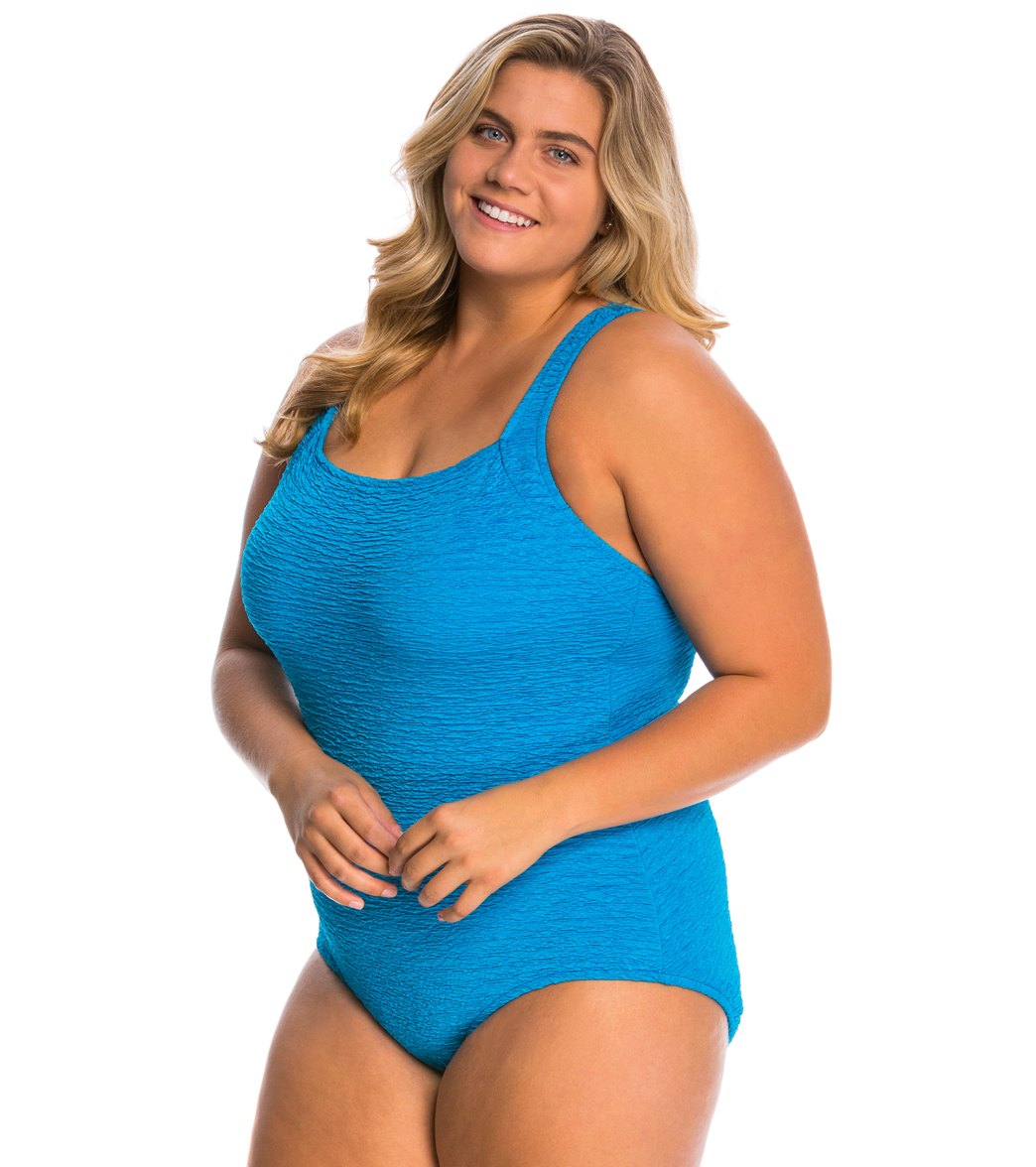 Penbrooke Krinkle Plus Size Chlorine Resistant One Piece Active Back Swimsuit