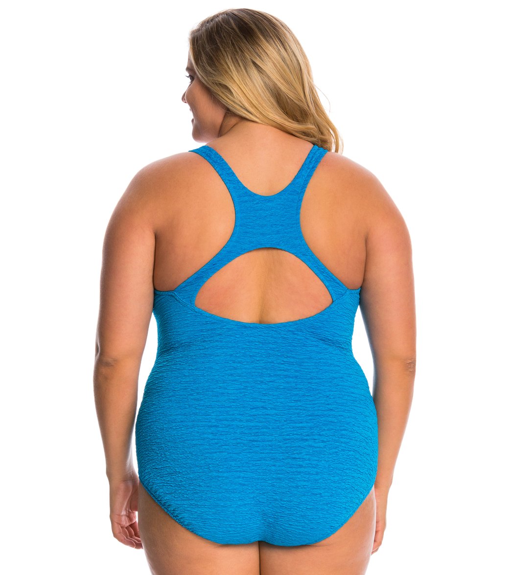 Penbrooke Krinkle Plus Size Chlorine Resistant One Piece Active Back Swimsuit
