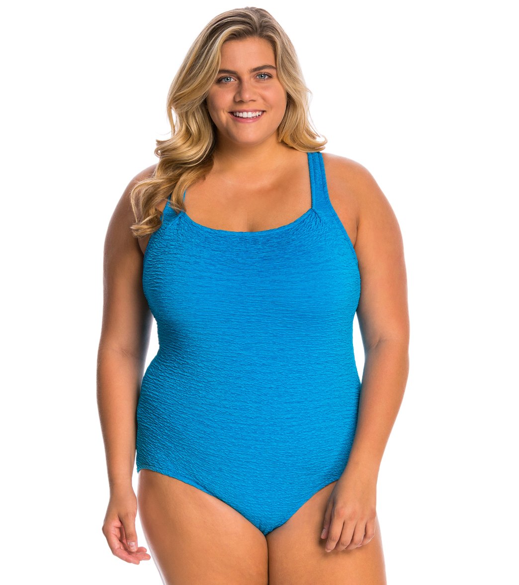 Penbrooke Krinkle Plus Size Chlorine Resistant One Piece Active Back Swimsuit
