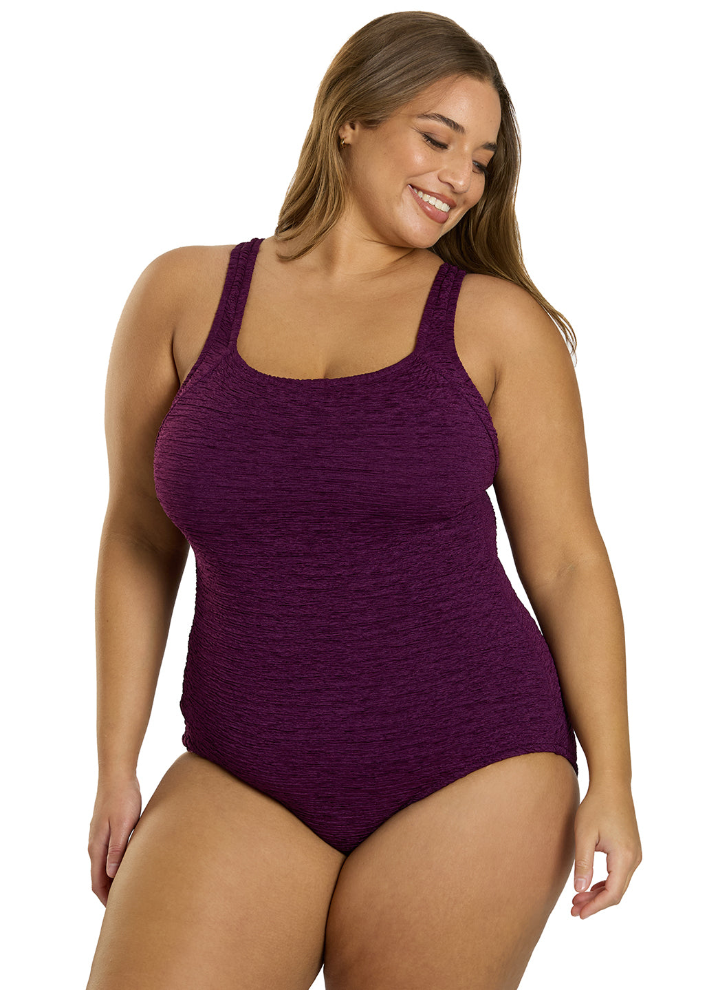 Penbrooke Krinkle Plus Size Chlorine Resistant One Piece Active Back Swimsuit
