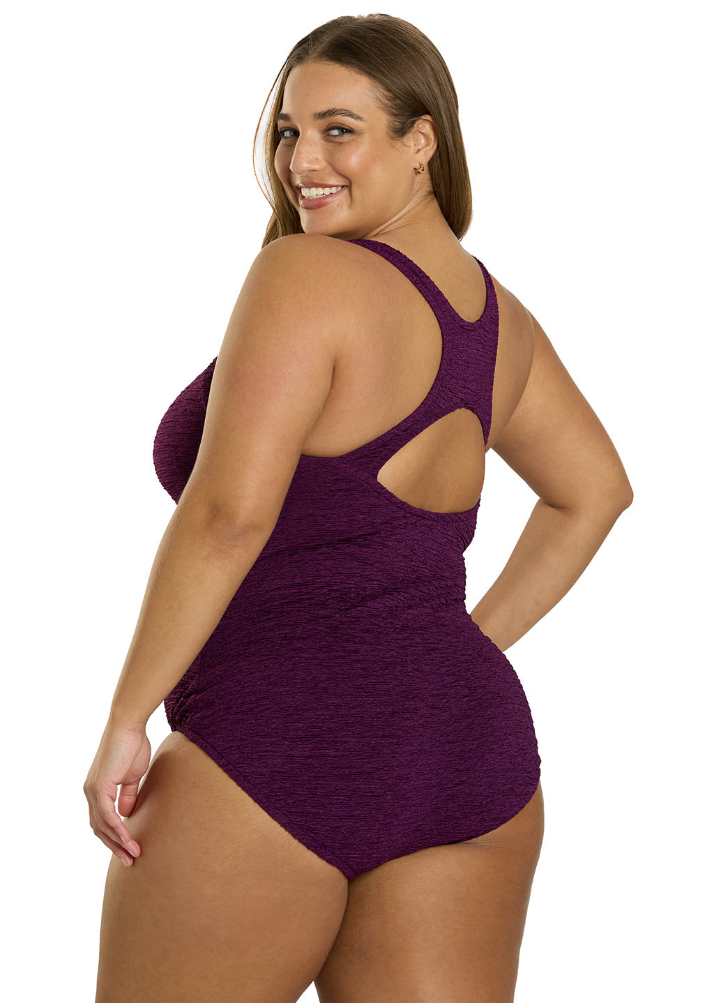 Penbrooke Krinkle Plus Size Chlorine Resistant One Piece Active Back Swimsuit