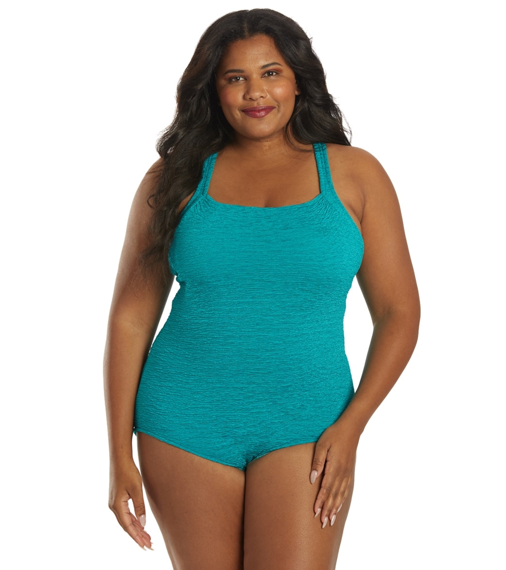 Penbrooke Krinkle Plus Size Chlorine Resistant One Piece Active Back Swimsuit