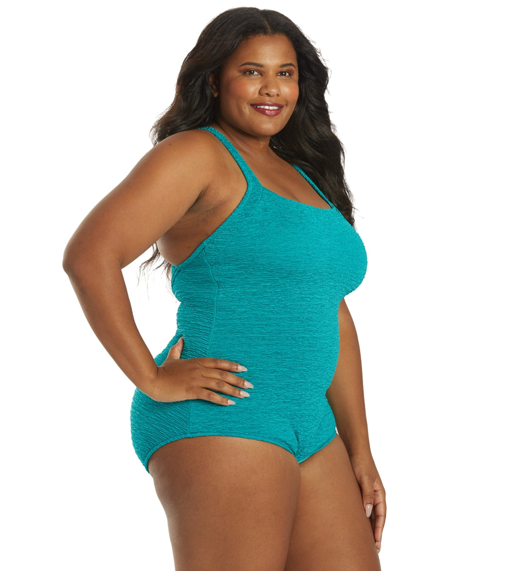 Penbrooke Krinkle Plus Size Chlorine Resistant One Piece Active Back Swimsuit
