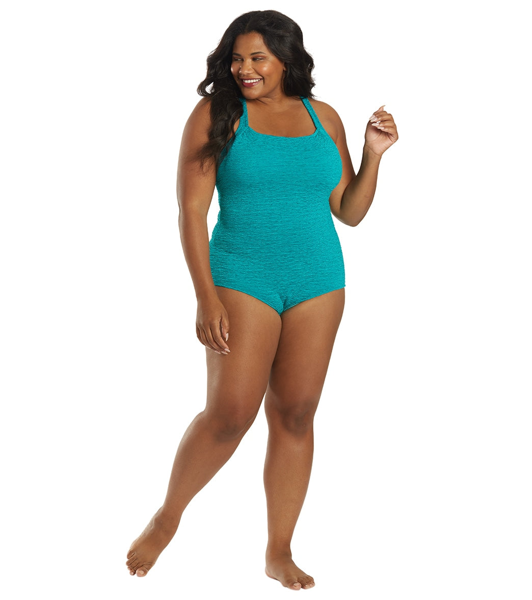 Penbrooke Krinkle Plus Size Chlorine Resistant One Piece Active Back Swimsuit