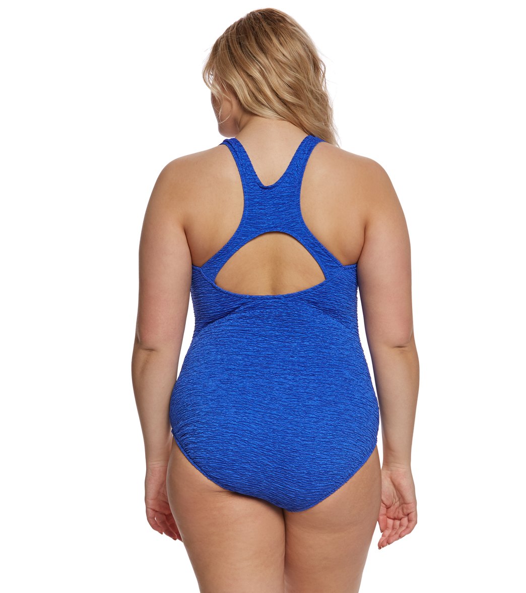 Penbrooke Krinkle Plus Size Chlorine Resistant One Piece Active Back Swimsuit