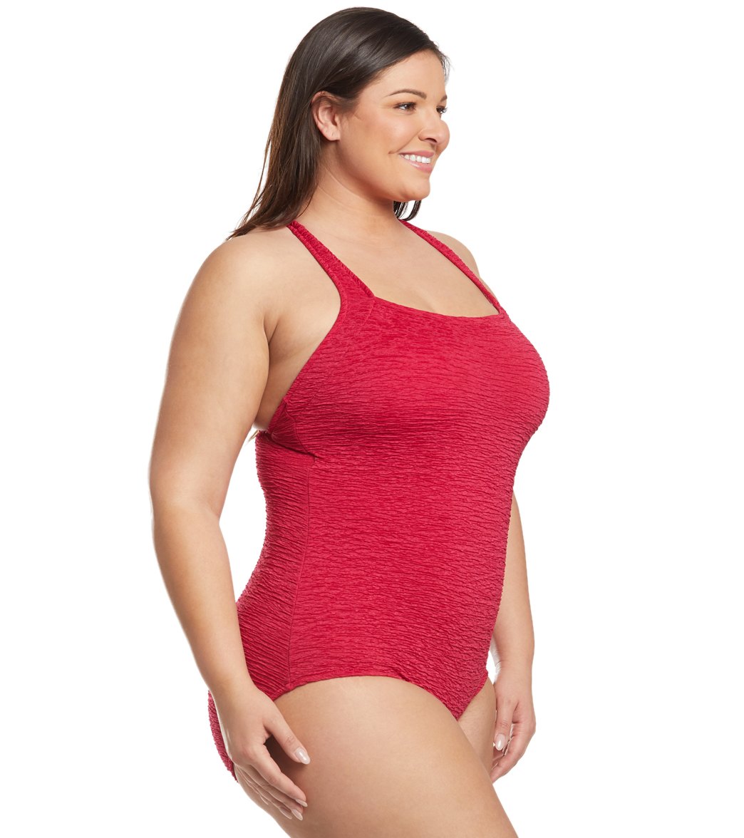 Penbrooke Krinkle Plus Size Chlorine Resistant One Piece Active Back Swimsuit