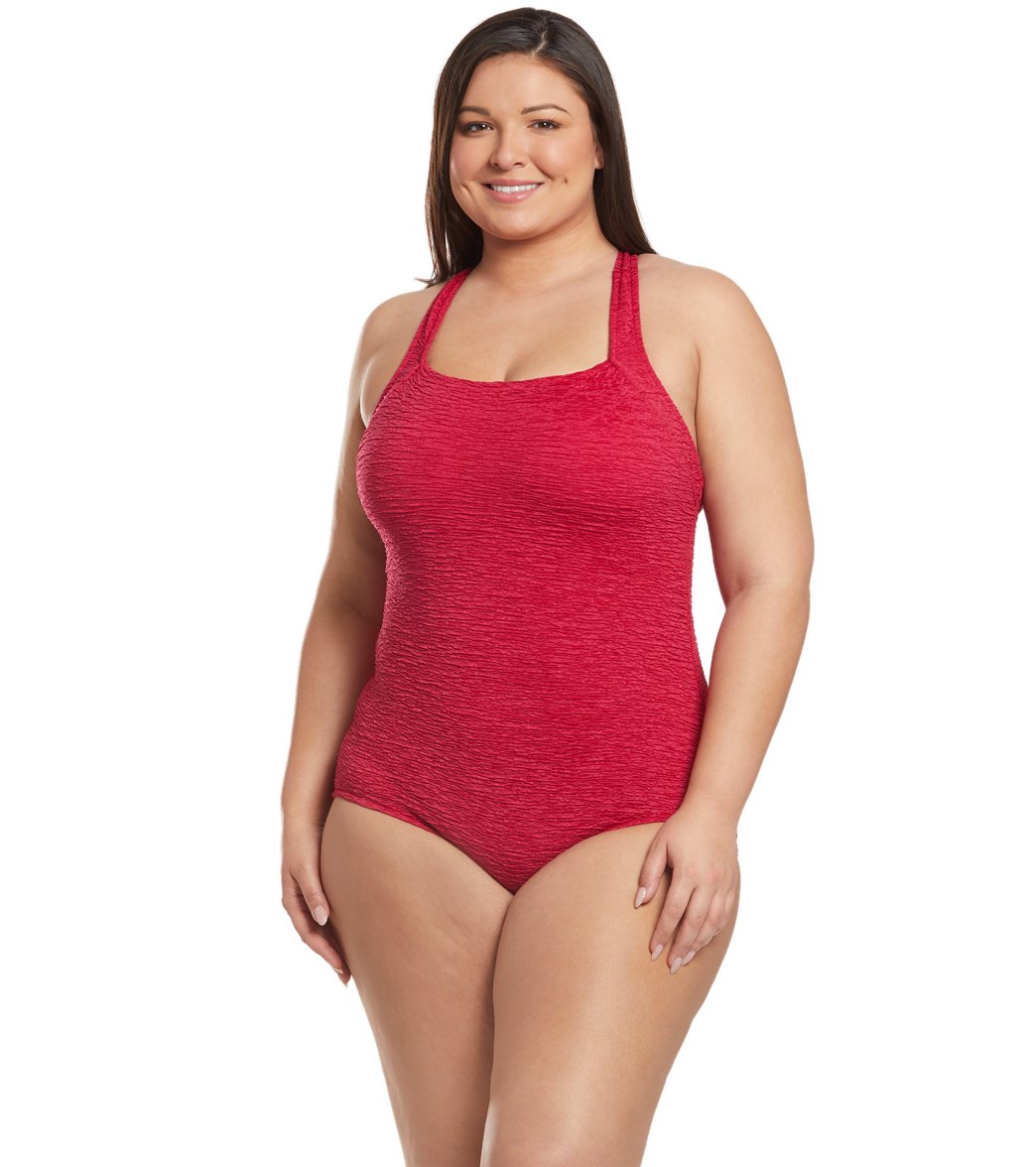 Penbrooke Krinkle Plus Size Chlorine Resistant One Piece Active Back Swimsuit