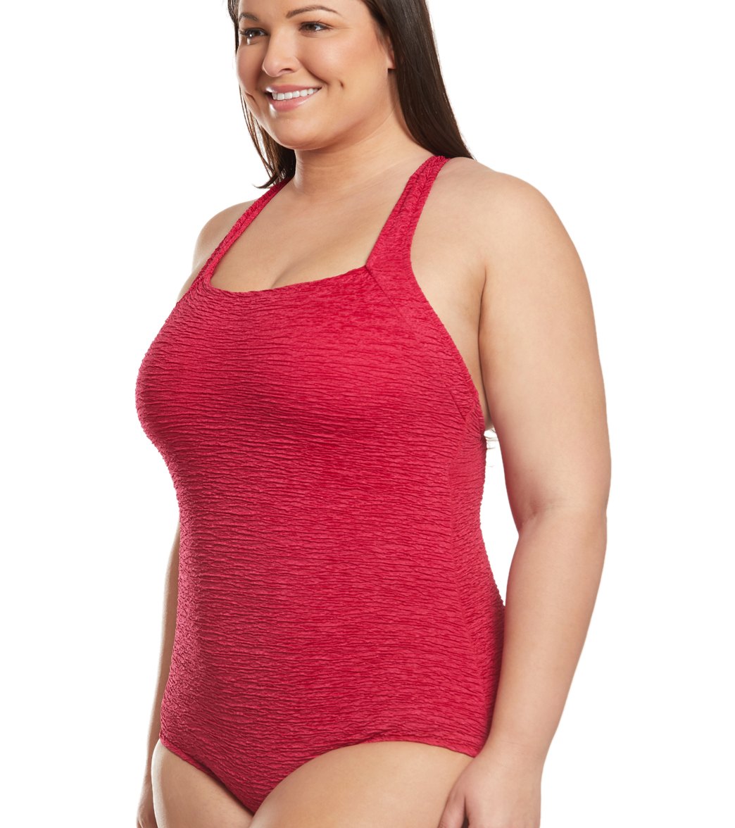 Penbrooke Krinkle Plus Size Chlorine Resistant One Piece Active Back Swimsuit