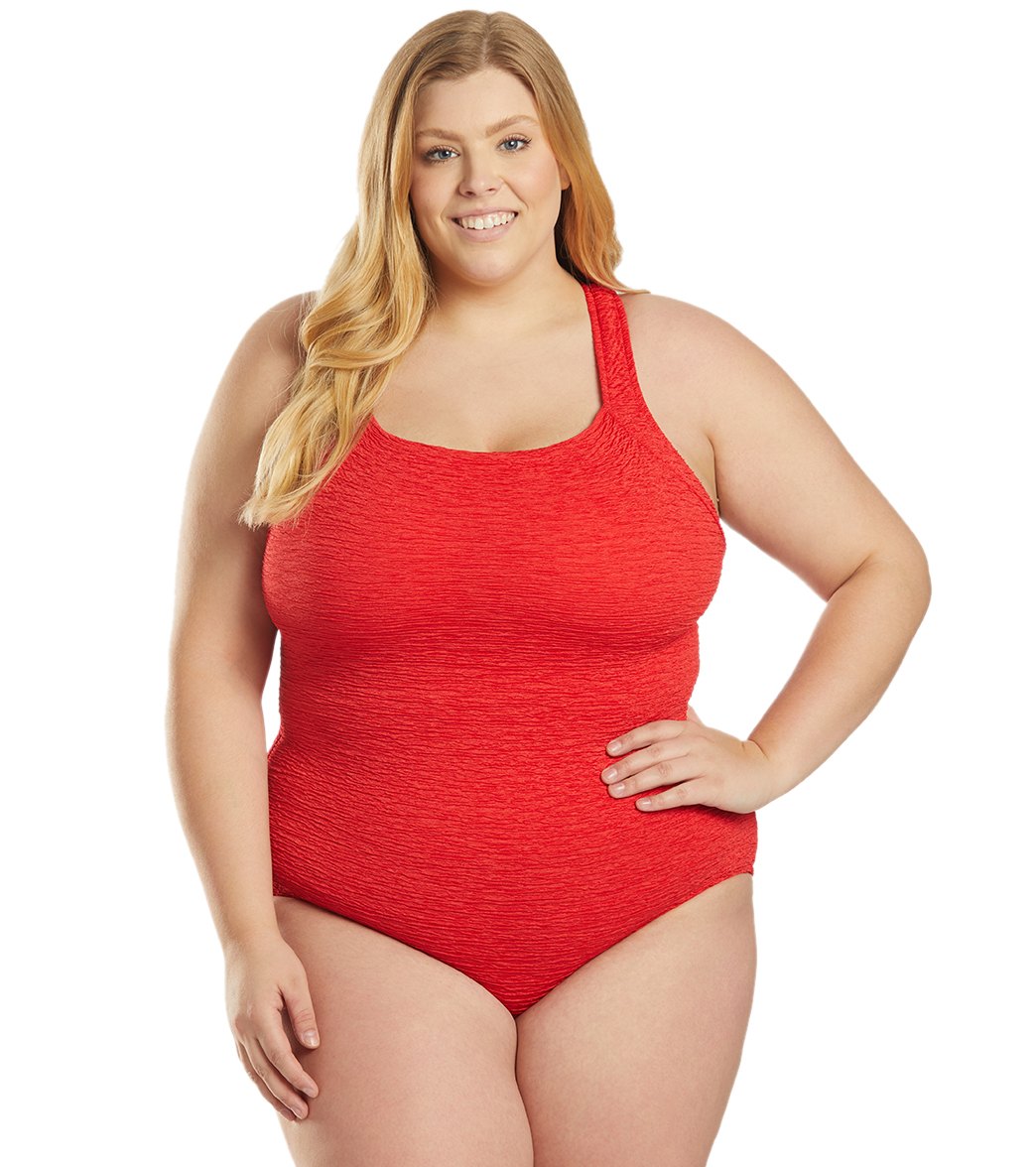 Penbrooke Krinkle Plus Size Chlorine Resistant One Piece Active Back Swimsuit