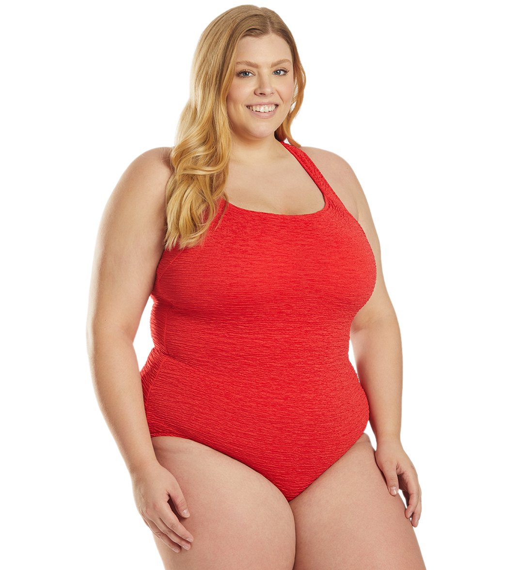 Penbrooke Krinkle Plus Size Chlorine Resistant One Piece Active Back Swimsuit