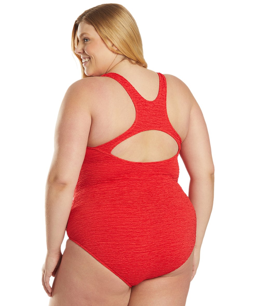 Penbrooke Krinkle Plus Size Chlorine Resistant One Piece Active Back Swimsuit
