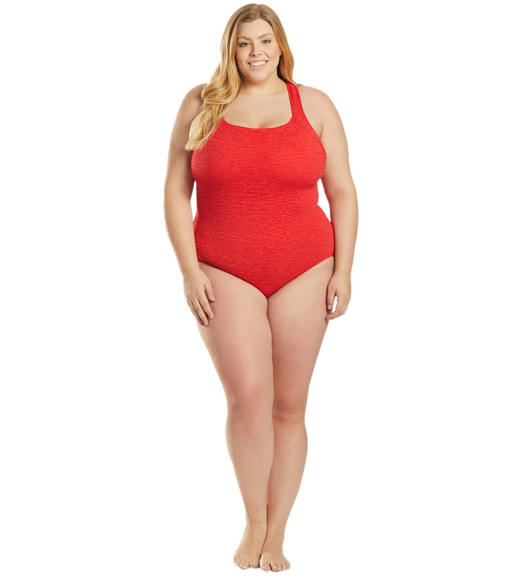 Penbrooke Krinkle Plus Size Chlorine Resistant One Piece Active Back Swimsuit