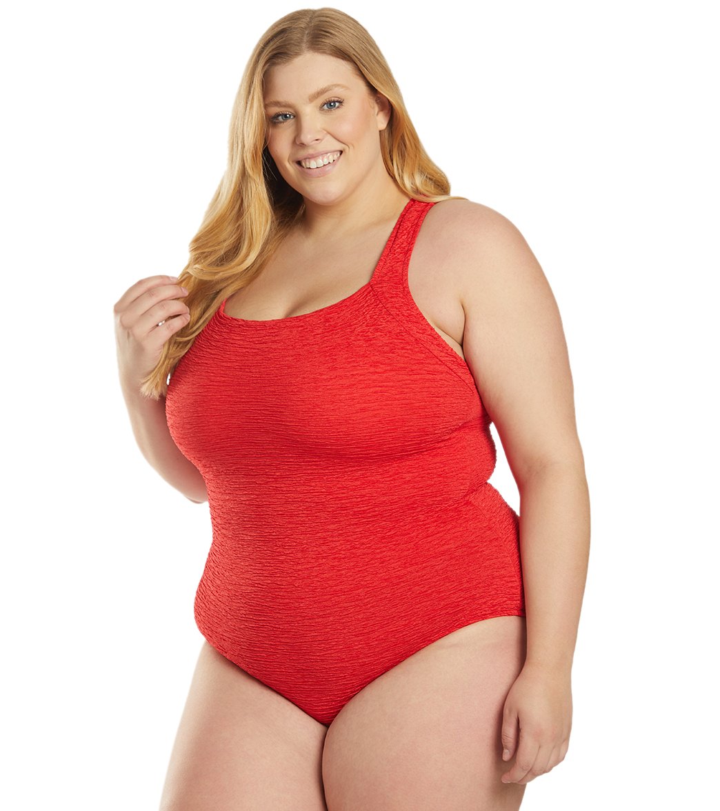 Penbrooke Krinkle Plus Size Chlorine Resistant One Piece Active Back Swimsuit