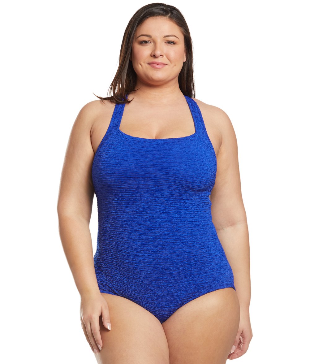 Penbrooke Krinkle Plus Size Chlorine Resistant One Piece Active Back Swimsuit