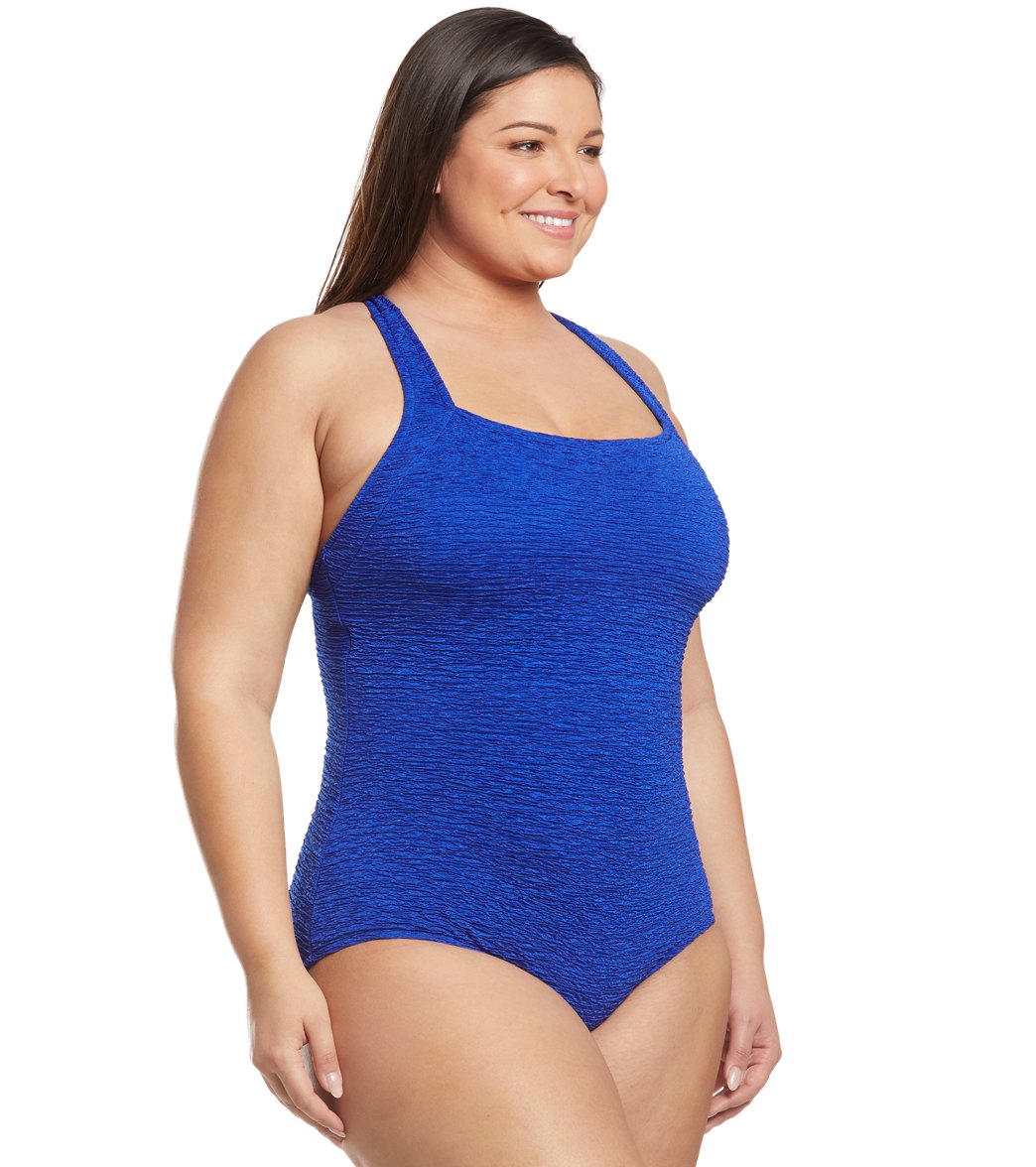 Penbrooke Krinkle Plus Size Chlorine Resistant One Piece Active Back Swimsuit