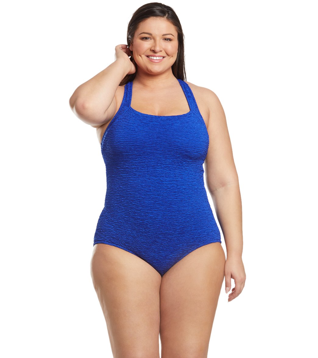 Penbrooke Krinkle Plus Size Chlorine Resistant One Piece Active Back Swimsuit