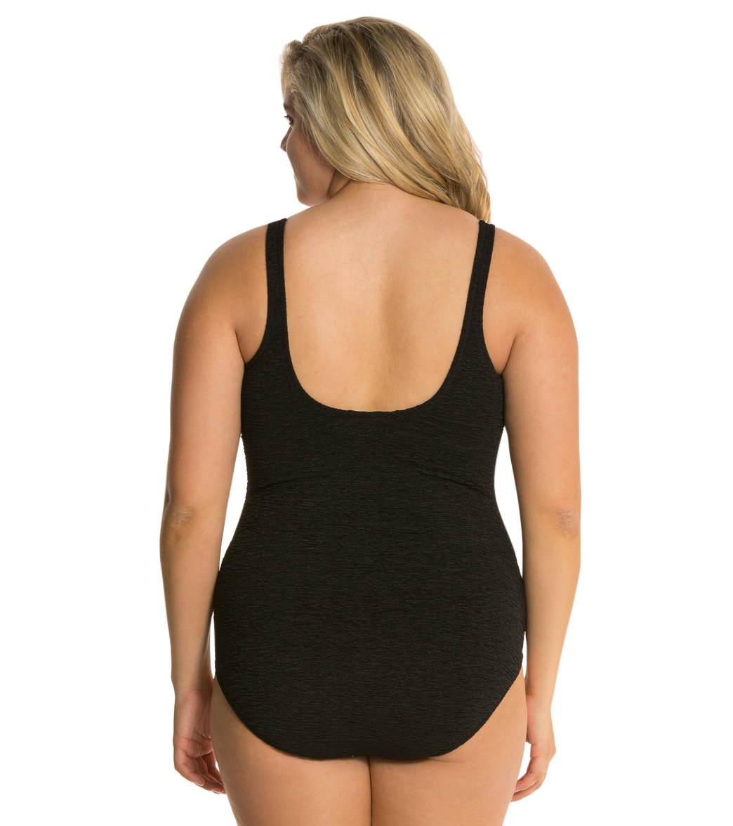Penbrooke Krinkle Plus Size Chlorine Resistant One Piece Cross Over Swimsuit