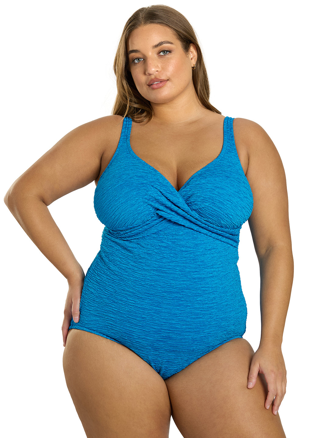 Penbrooke Krinkle Plus Size Chlorine Resistant One Piece Cross Over Swimsuit