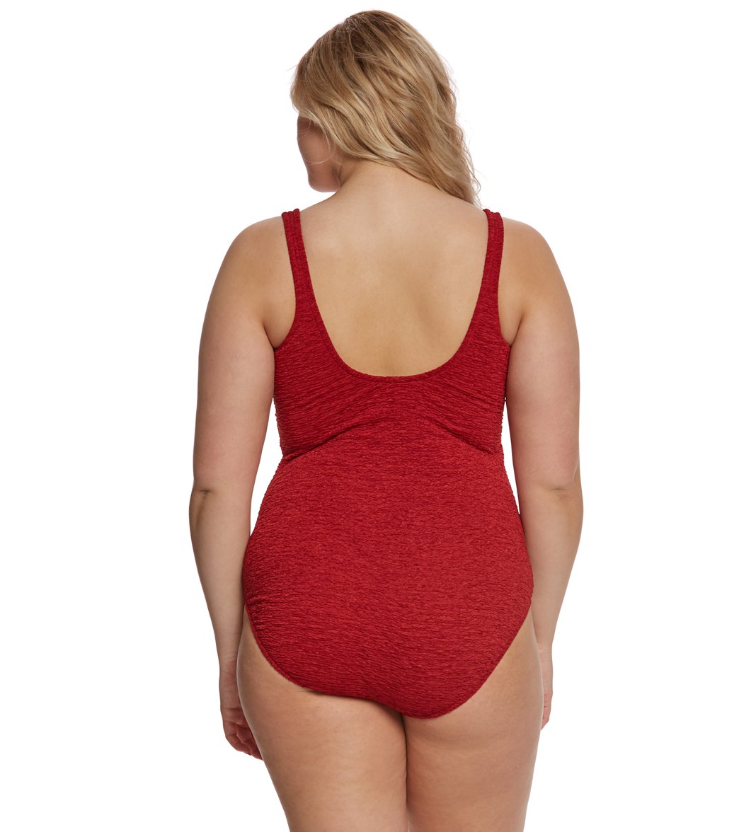 Penbrooke Krinkle Plus Size Chlorine Resistant One Piece Cross Over Swimsuit