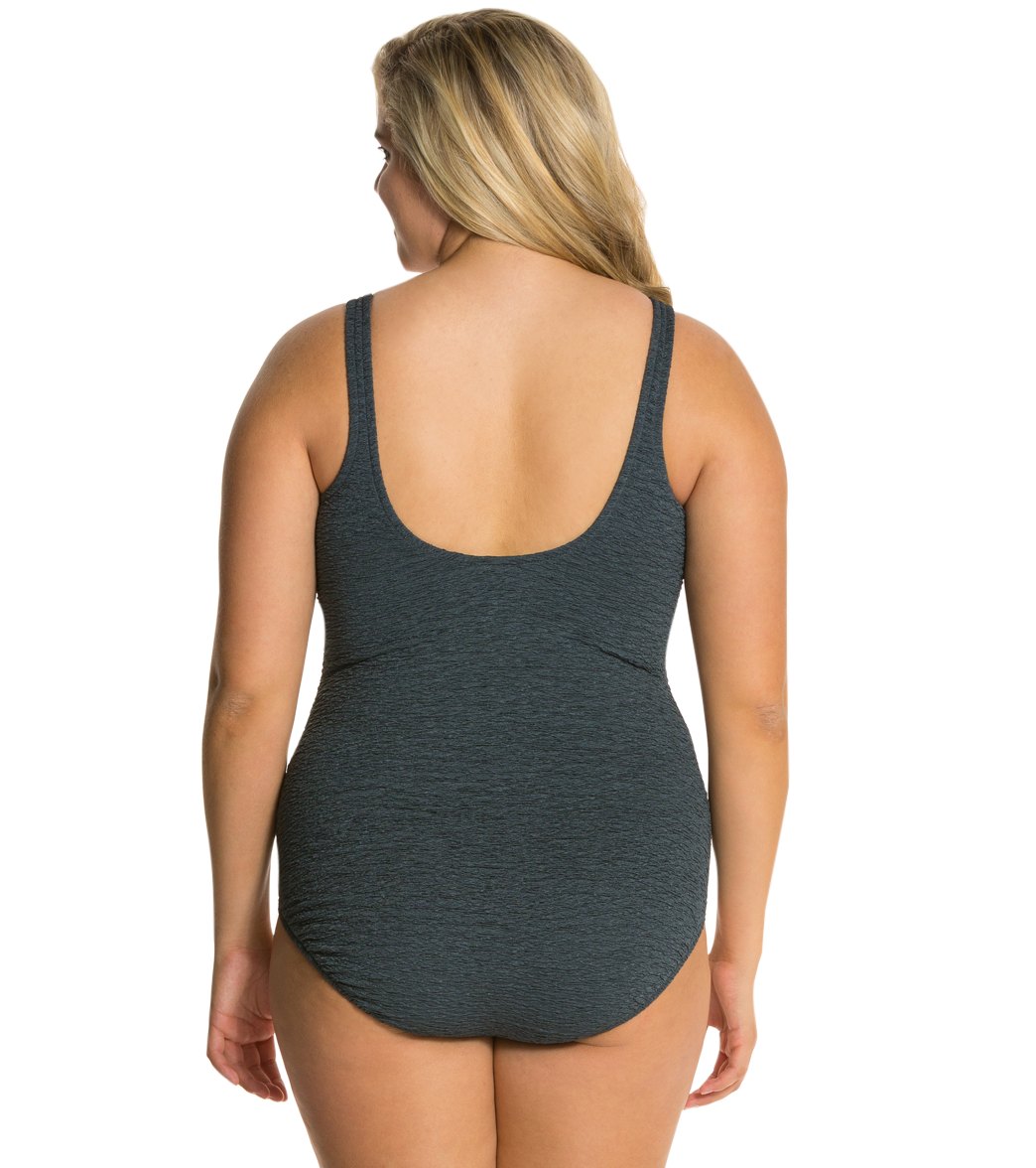 Penbrooke Krinkle Plus Size Chlorine Resistant One Piece Cross Over Swimsuit