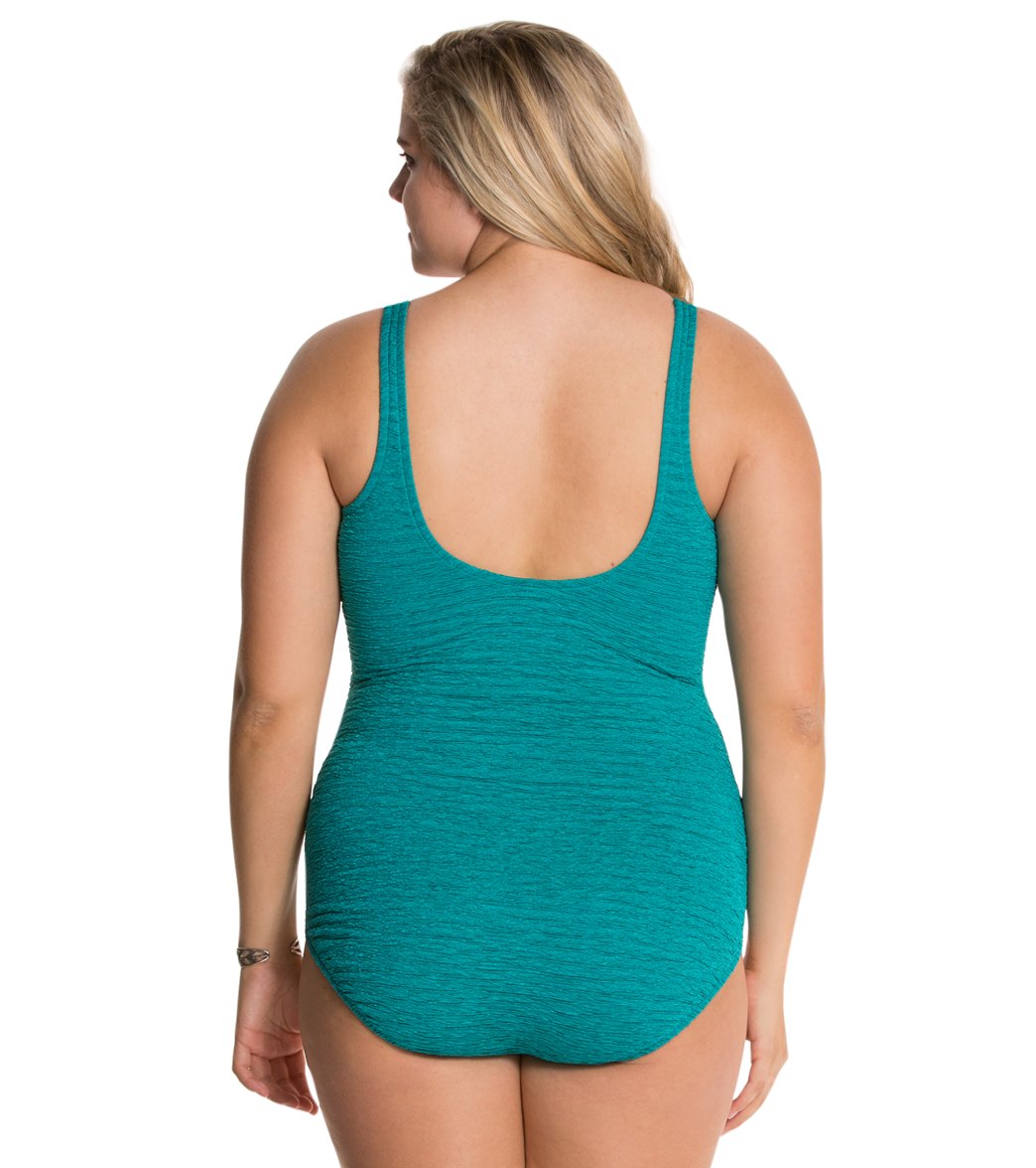 Penbrooke Krinkle Plus Size Chlorine Resistant One Piece Cross Over Swimsuit
