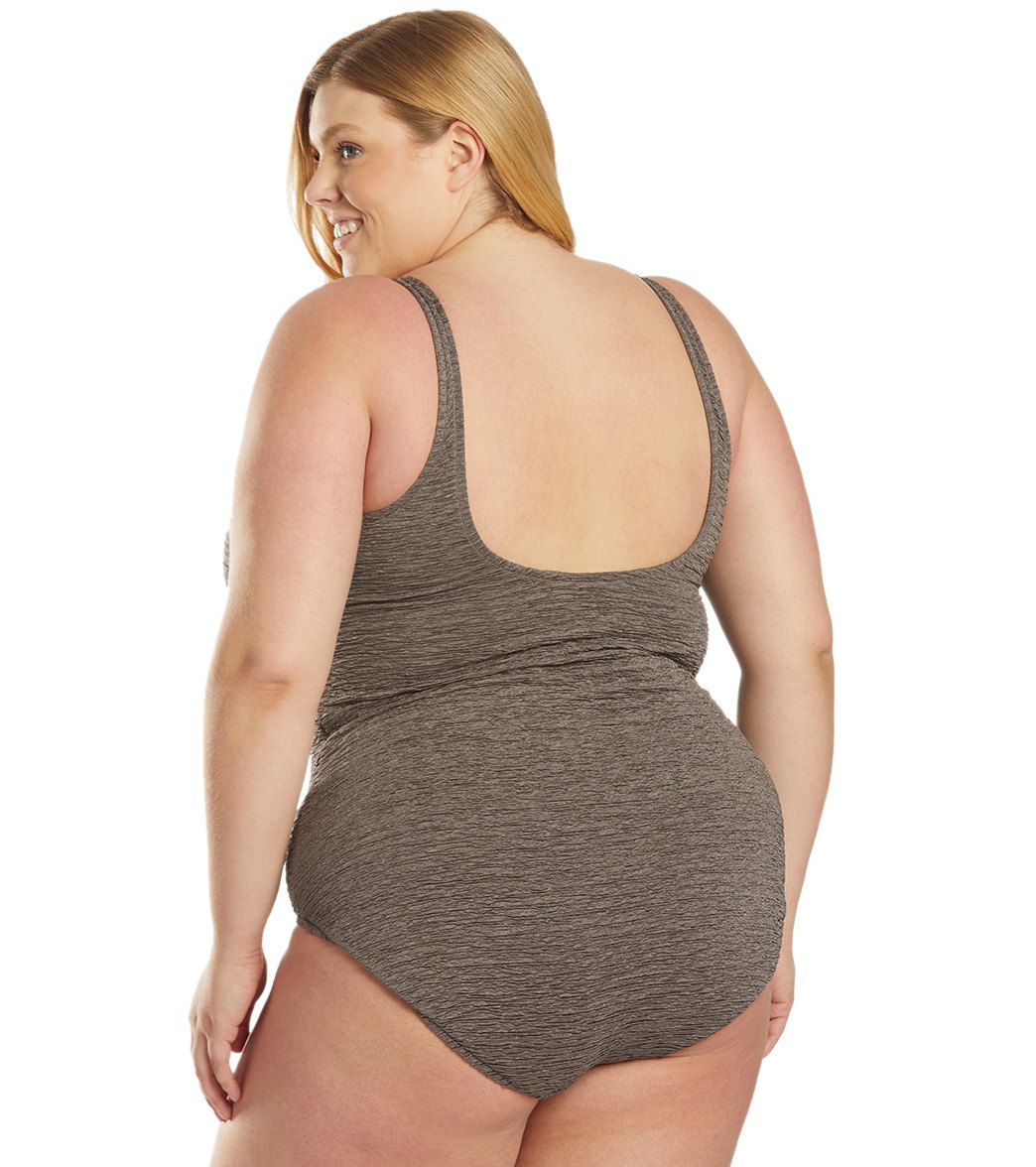 Penbrooke Krinkle Plus Size Chlorine Resistant One Piece Cross Over Swimsuit