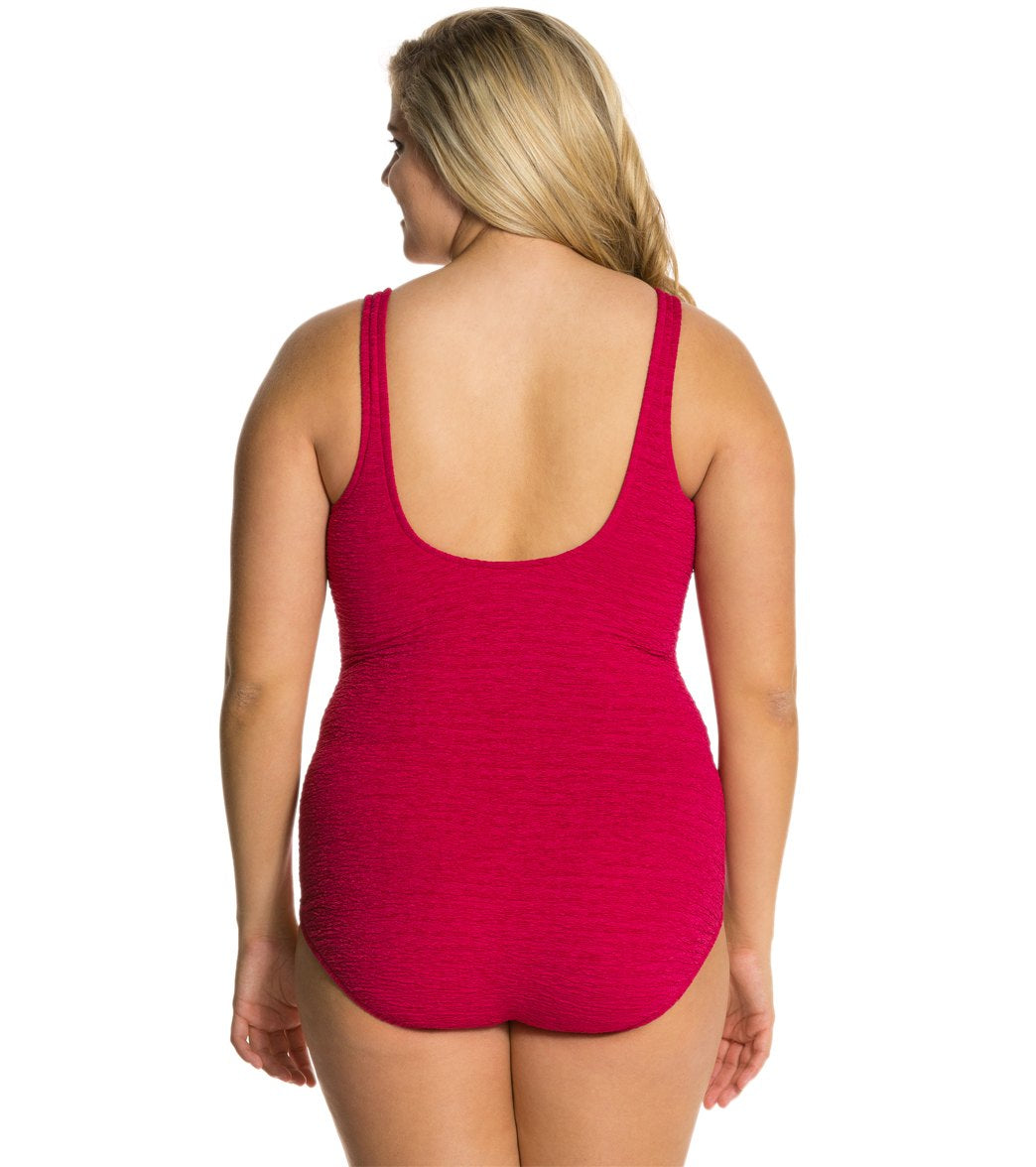 Penbrooke Krinkle Plus Size Chlorine Resistant One Piece Cross Over Swimsuit