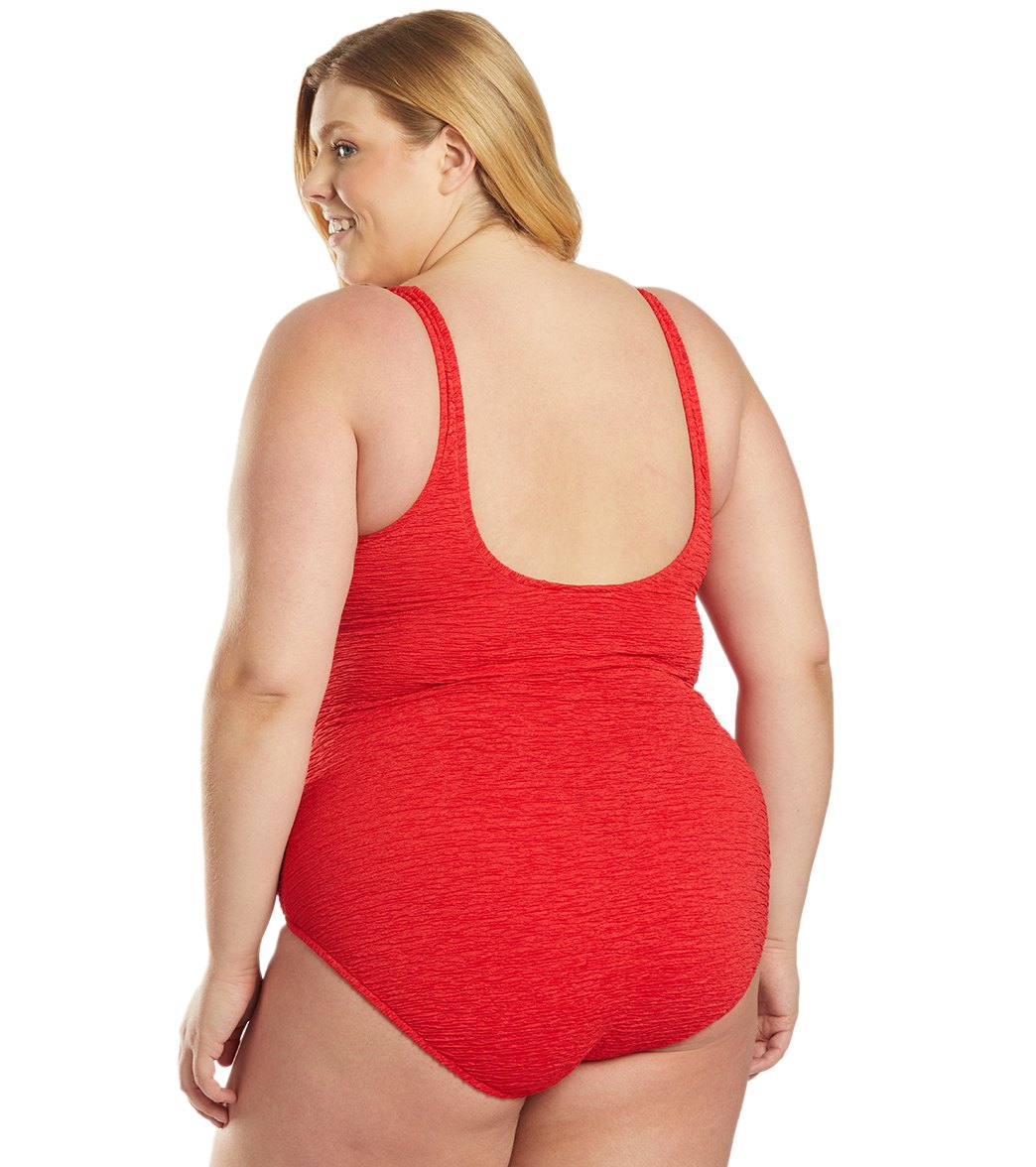 Penbrooke Krinkle Plus Size Chlorine Resistant One Piece Cross Over Swimsuit