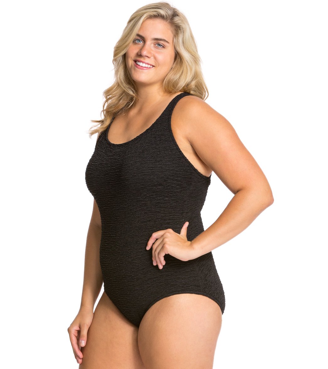 Women's Krinkle By Penbrooke Plus Size Chlorine Resistant One Piece Cross Back Swimsuit