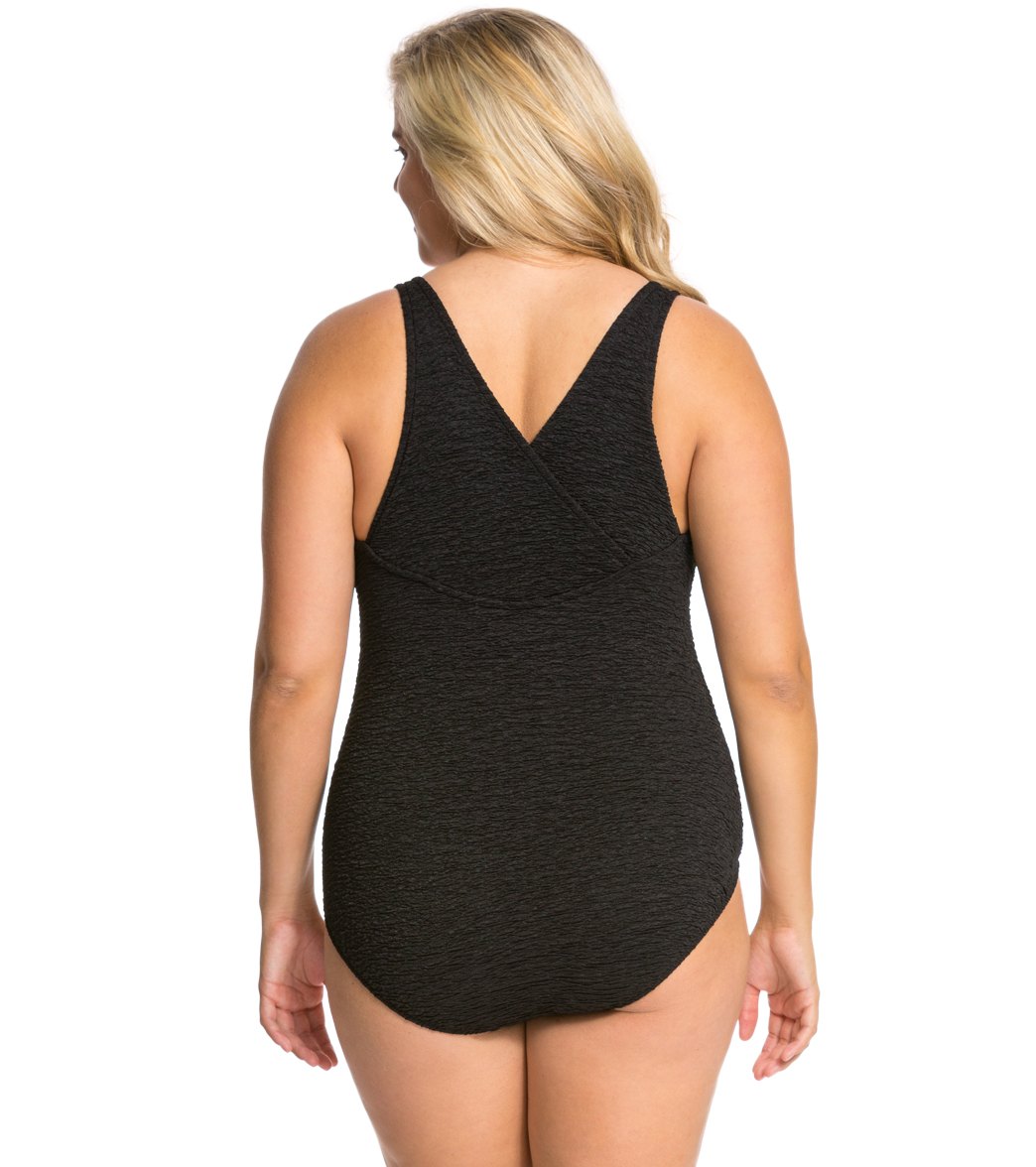 Women's Krinkle By Penbrooke Plus Size Chlorine Resistant One Piece Cross Back Swimsuit