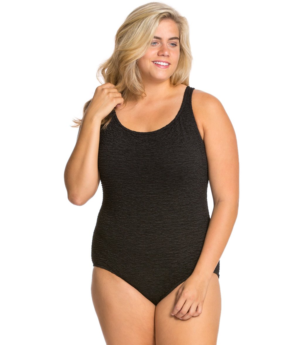 Women's Krinkle By Penbrooke Plus Size Chlorine Resistant One Piece Cross Back Swimsuit
