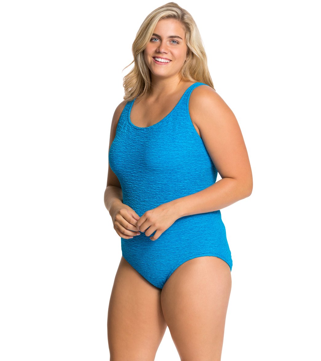 Women's Krinkle By Penbrooke Plus Size Chlorine Resistant One Piece Cross Back Swimsuit