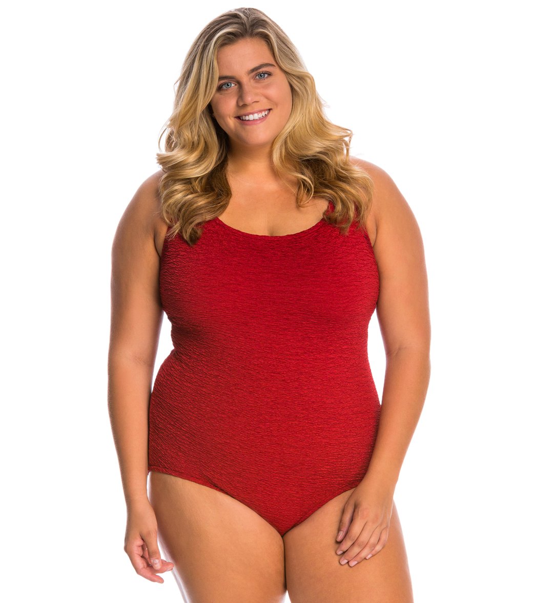 Women's Krinkle By Penbrooke Plus Size Chlorine Resistant One Piece Cross Back Swimsuit