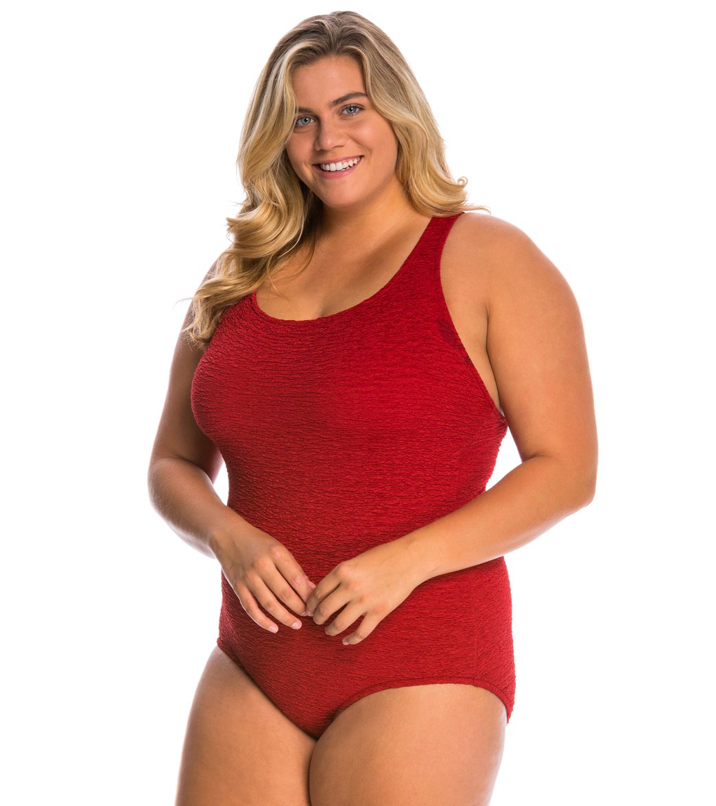Women's Krinkle By Penbrooke Plus Size Chlorine Resistant One Piece Cross Back Swimsuit