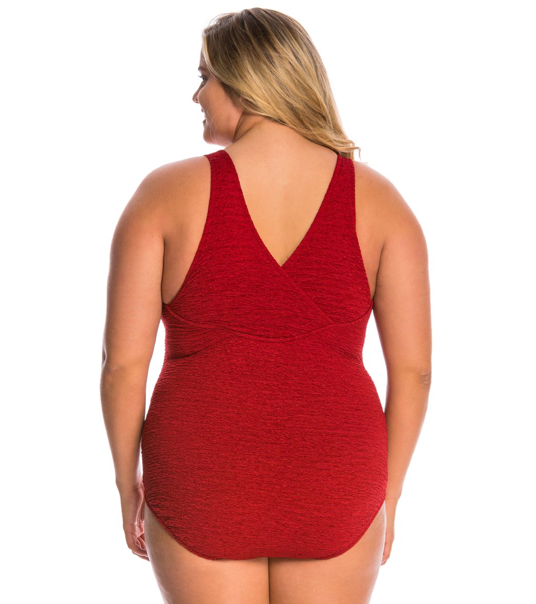 Women's Krinkle By Penbrooke Plus Size Chlorine Resistant One Piece Cross Back Swimsuit